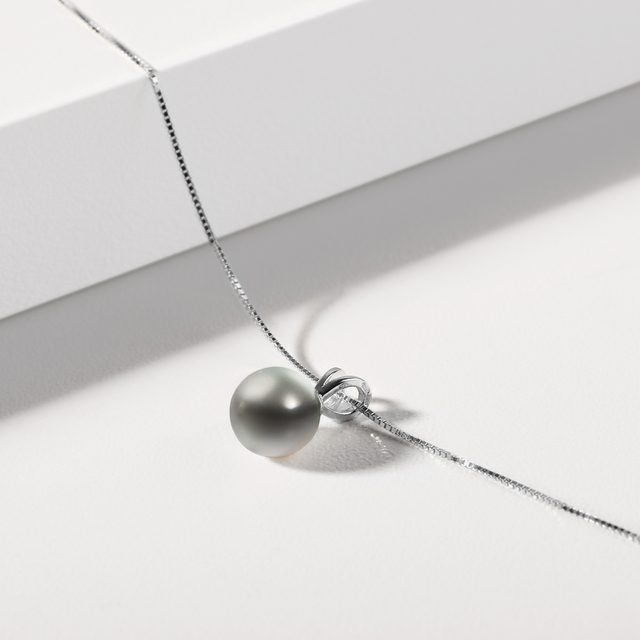TAHITIAN PEARL WHITE GOLD PENDANT - PEARL PENDANTS - 