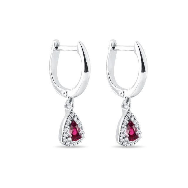 WHITE GOLD DIAMOND EARRINGS WITH RUBELLITES - TOURMALINE EARRINGS - 