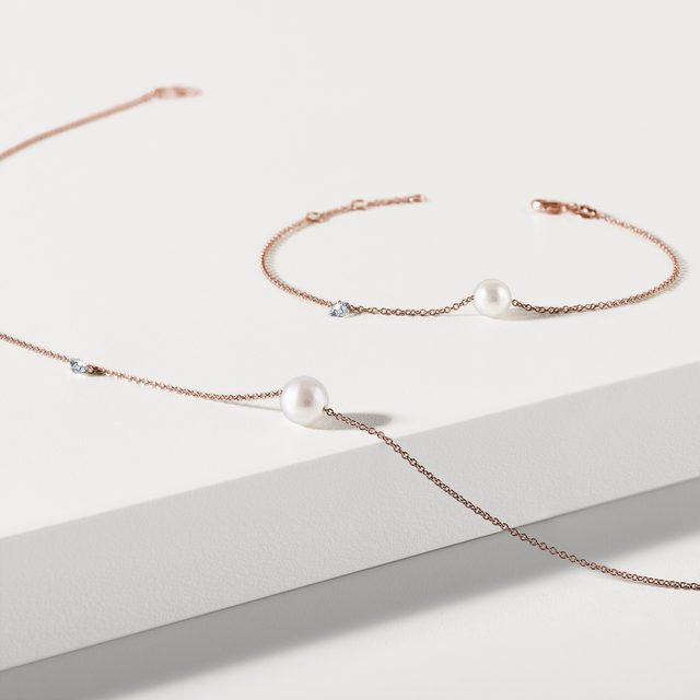 PEARL AND DIAMOND BRACELET IN ROSE GOLD - PEARL BRACELETS - 