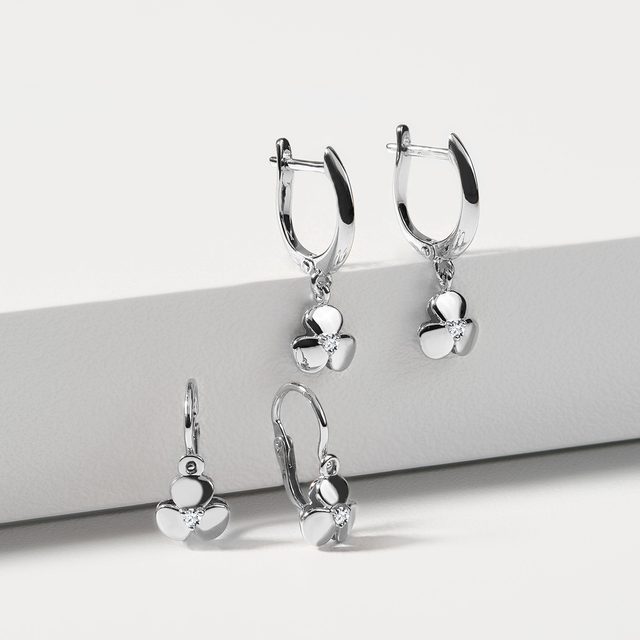 SHARMROCK DIAMOND PENDANT EARRINGS IN WHITE GOLD - CHILDREN'S EARRINGS - 