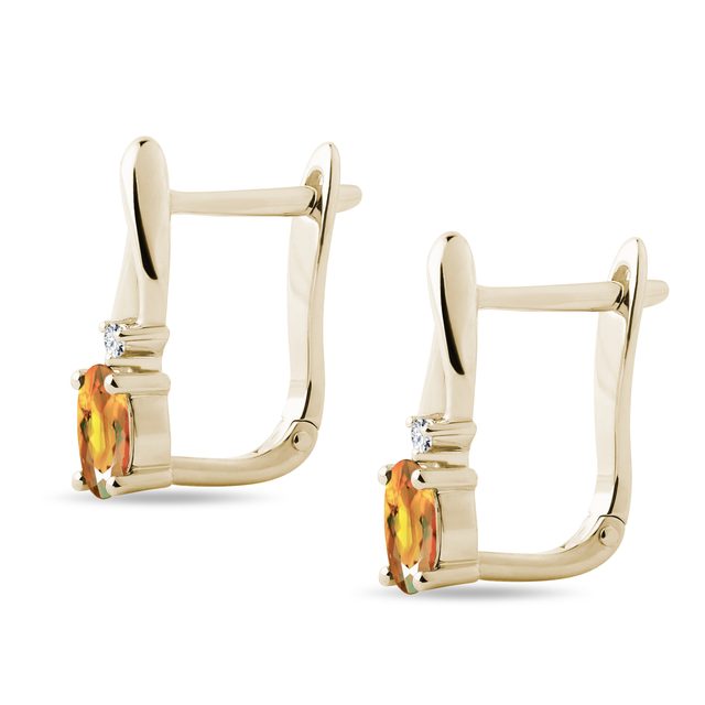 CITRINE AND DIAMOND GOLD EARRINGS - CITRINE EARRINGS - 