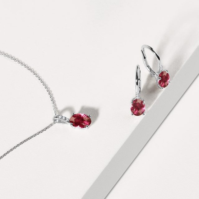 RUBELLITE AND DIAMOND WHITE GOLD NECKLACE - TOURMALINE NECKLACES - 