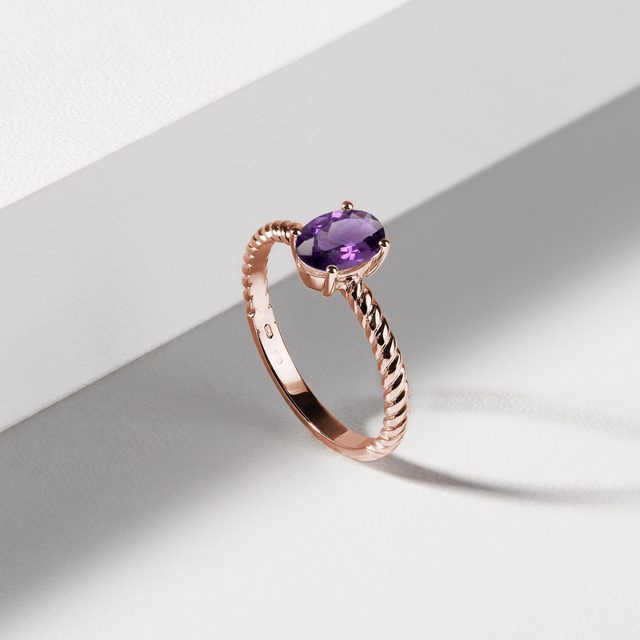 OVAL AMETHYST ROSE GOLD RING - AMETHYST RINGS - 
