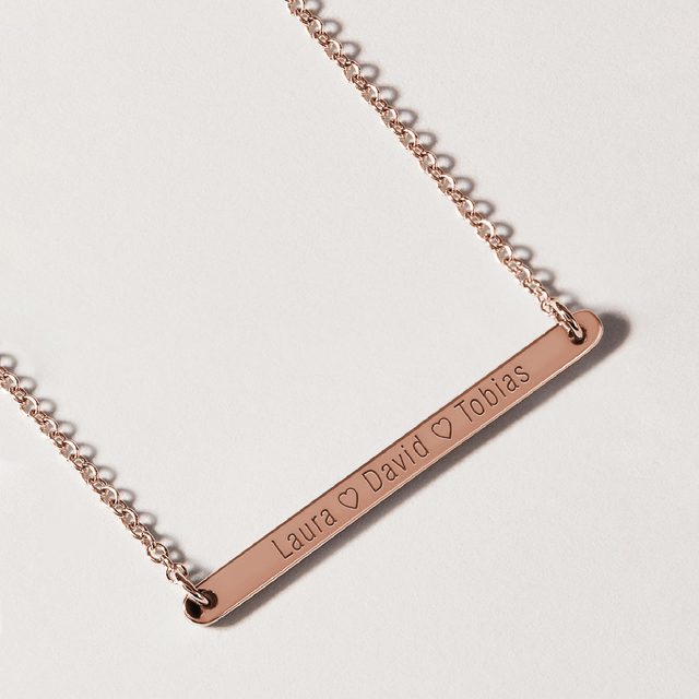 ROSE GOLD NECKLACE WITH A SMOOTH HORIZONTAL BAR - ROSE GOLD NECKLACES - 