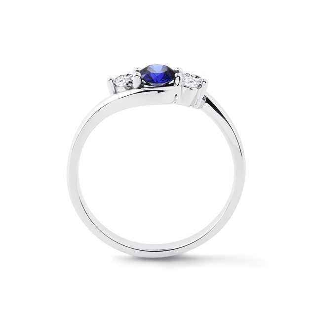 WHITE GOLD RING WITH SAPPHIRE AND DIAMONDS - SAPPHIRE ENGAGEMENT RINGS - 