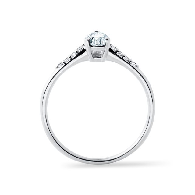 WHITE GOLD RING WITH AN AQUAMARINE IN TEADROP AND DIAMONDS - AQUAMARINE RINGS - 