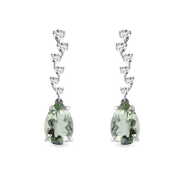 BOUCLES D'OREILLES EN OR BLANC AVEC DIAMANTS ET AMÉTHYSTES VERTES - BOUCLES D'OREILLES EN AMÉTHYSTE - BOUCLES D'OREILLES