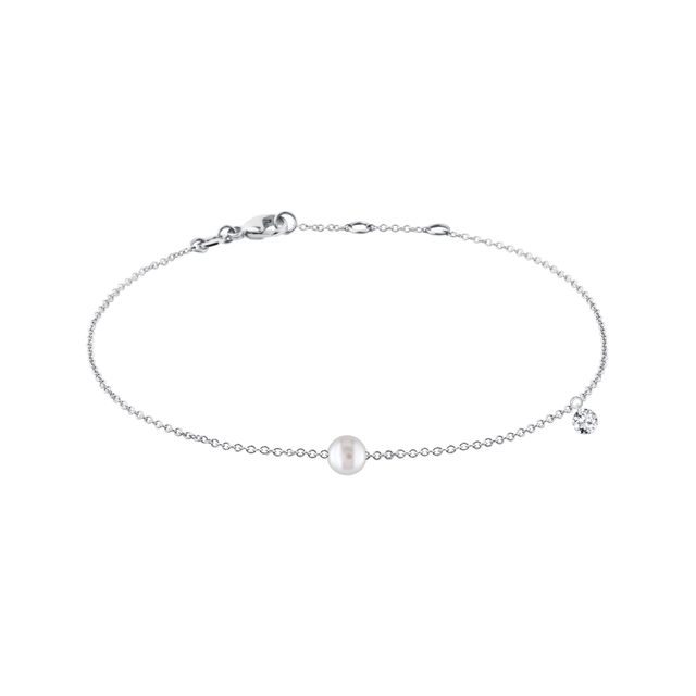 PEARL AND DIAMOND BRACELET IN WHITE GOLD - PEARL BRACELETS - PEARL JEWELRY