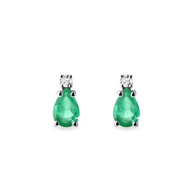 EMERALD AND DIAMOND EARRINGS IN WHITE GOLD - EMERALD EARRINGS - EARRINGS
