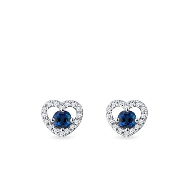 HEART EARRINGS WITH SAPPHIRES IN WHITE GOLD - SAPPHIRE EARRINGS - EARRINGS