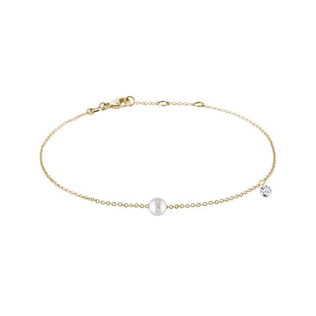 PEARL AND DIAMOND BRACELET IN YELLOW GOLD - PEARL BRACELETS - PEARL JEWELRY