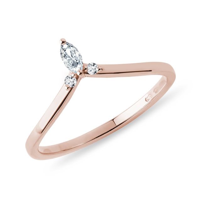 ROSE GOLD CHEVRON RING WITH A MARQUISE DIAMOND - WOMEN'S WEDDING RINGS - WEDDING RINGS