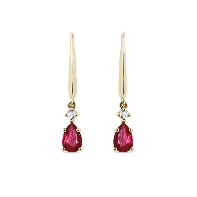 RUBY AND DIAMOND CLASP EARRINGS IN YELLOW GOLD - RUBY EARRINGS - EARRINGS