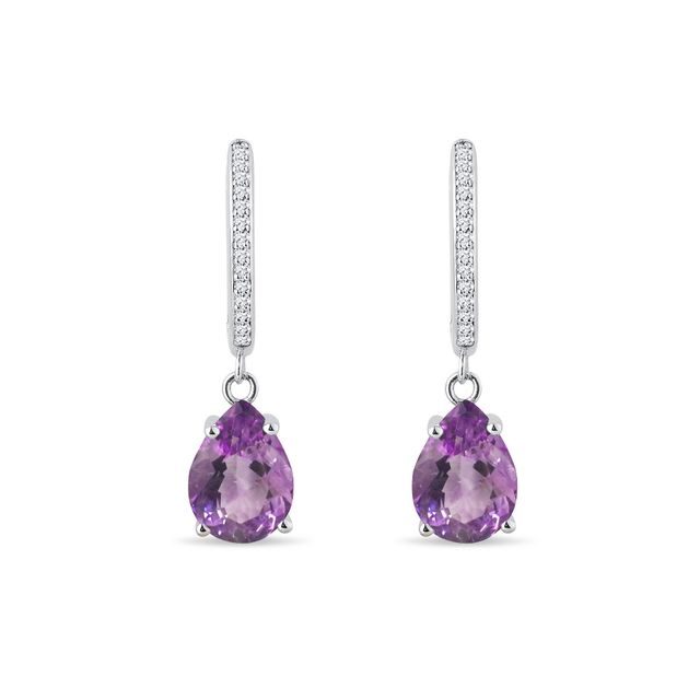 AMETHYST AND DIAMOND EARRINGS IN WHITE GOLD - AMETHYST EARRINGS - EARRINGS