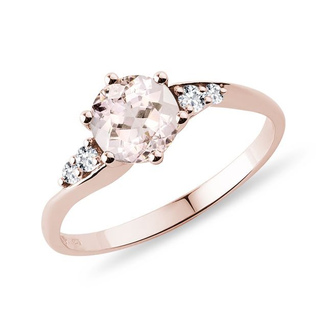 RING WITH A BIG MORGANITE AND BRILLIANTS IN ROSE GOLD - MORGANITE RINGS - RINGS