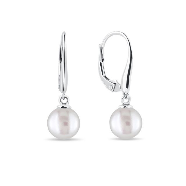 PEARL EARRINGS IN 14K WHITE GOLD - PEARL EARRINGS - PEARL JEWELRY