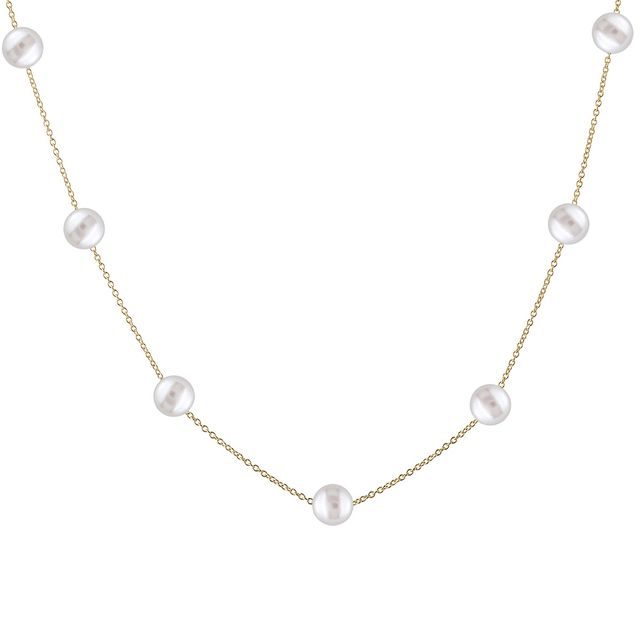 MODERN PEARL CHAIN NECKLACE IN YELLOW GOLD - PEARL NECKLACES - PEARL JEWELRY