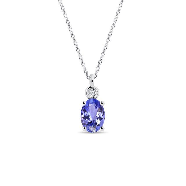 COLLIER EN OR BLANC AVEC TANZANITE ET DIAMANT - COLLIERS AVEC TANZANITE - COLLIERS