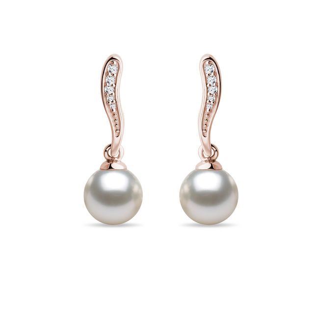 AKOYA PEARL AND DIAMOND EARRINGS IN ROSE GOLD - PEARL EARRINGS - PEARL JEWELLERY