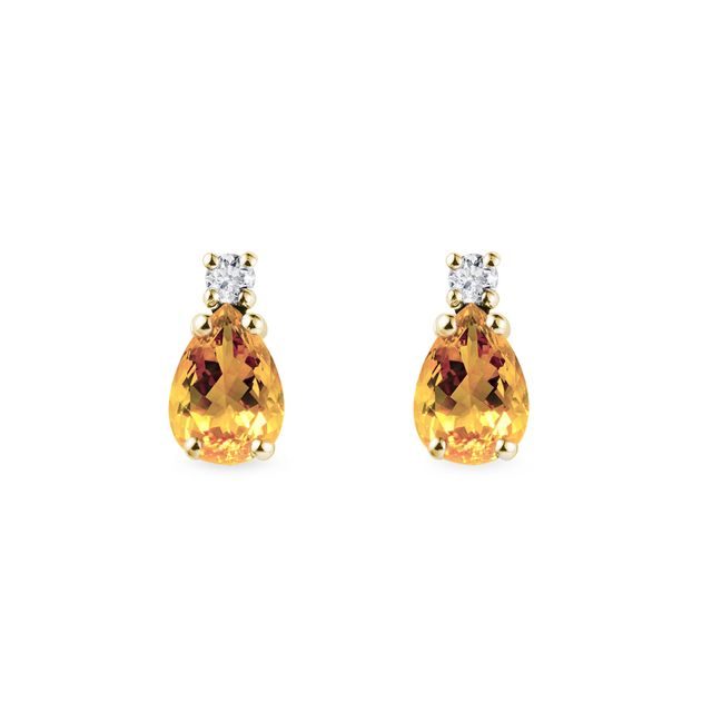CITRINE EARRINGS WITH DIAMOND IN YELLOW GOLD - CITRINE EARRINGS - EARRINGS