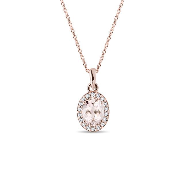 MORGANITE AND DIAMOND OVAL PENDANT IN ROSE GOLD - MORGANITE NECKLACES - NECKLACES