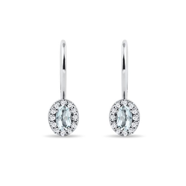 OVAL AQUAMARINE AND DIAMOND WHITE GOLD HALO EARRINGS - AQUAMARINE EARRINGS - EARRINGS