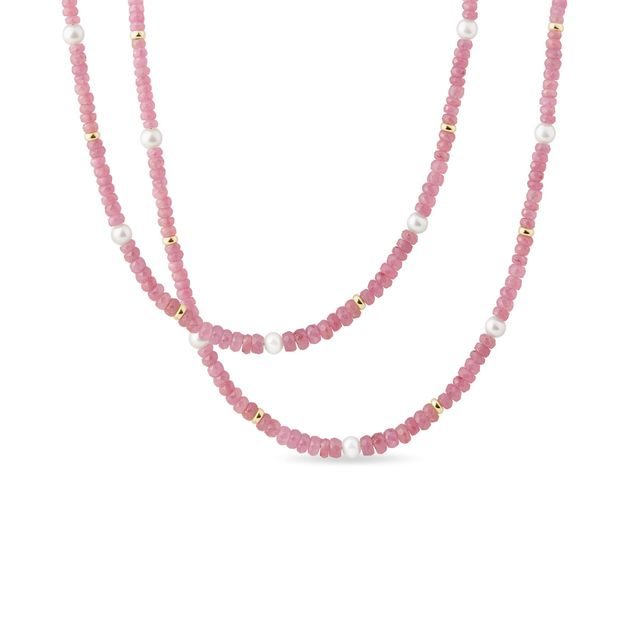 PINK SAPPHIRE AND PEARL YELLOW GOLD NECKLACE - MINERAL NECKLACES - NECKLACES