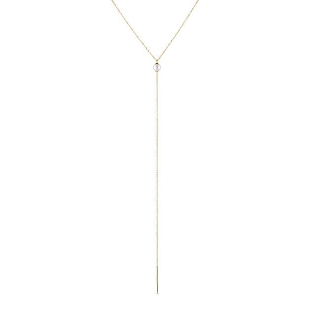 LONG PEARL NECKLACE IN 14K YELLOW GOLD - PEARL PENDANTS - PEARL JEWELRY