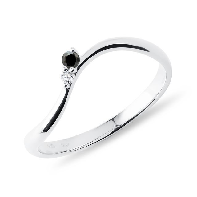 BLACK DIAMOND WAVE RING IN WHITE GOLD - FANCY DIAMOND ENGAGEMENT RINGS - ENGAGEMENT RINGS