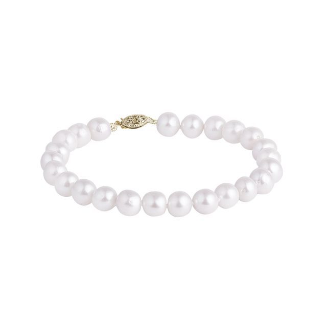 WHITE FRESHWATER PEARL BRACELET IN YELLOW GOLD - PEARL BRACELETS - PEARL JEWELLERY