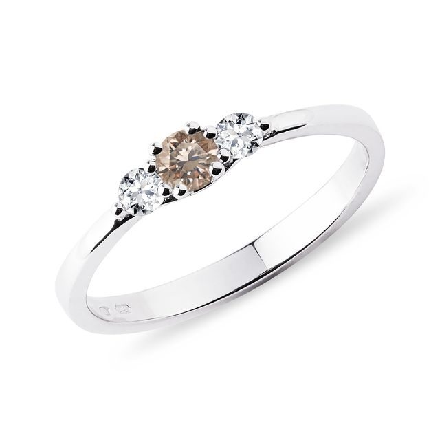 CHAMPAGNE AND WHITE DIAMOND RING IN WHITE GOLD - FANCY DIAMOND ENGAGEMENT RINGS - ENGAGEMENT RINGS