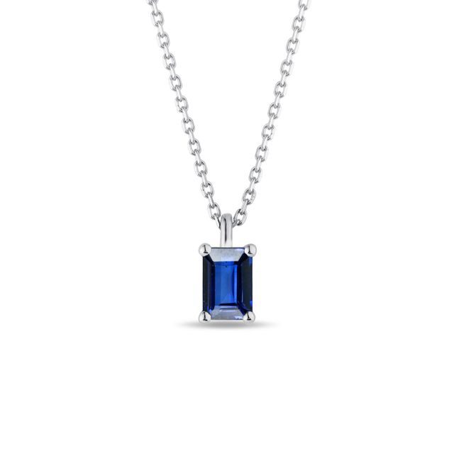 EMERALD CUT SAPPHIRE NECKLACE IN WHITE GOLD - SAPPHIRE NECKLACES - NECKLACES