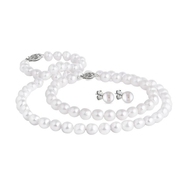 LUXURY PEARL JEWELRY SET IN WHITE GOLD - PEARL SETS - PEARL JEWELRY