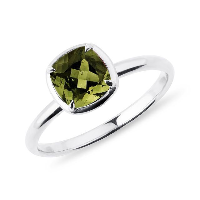 BAGUE EN OR BLANC AVEC MOLDAVITE - BAGUES EN MOLDAVITE - BAGUES