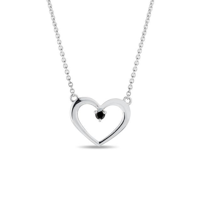 HEART-SHAPED BLACK DIAMOND NECKLACE IN WHITE GOLD - DIAMOND NECKLACES - NECKLACES