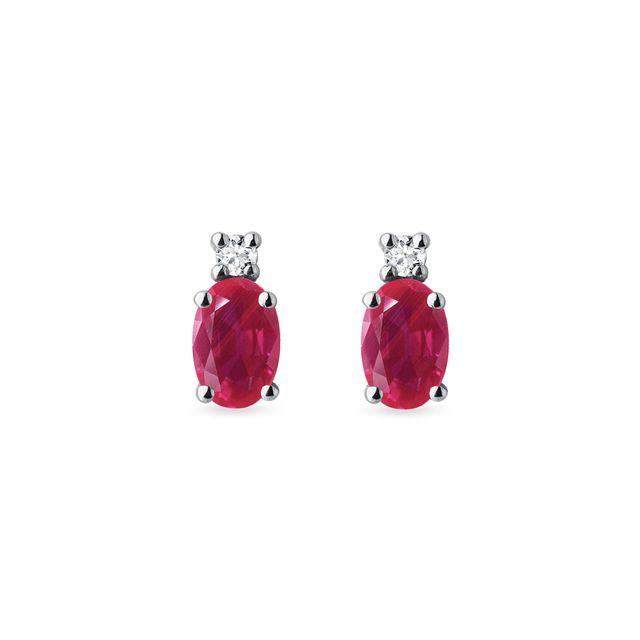 BOUCLES D'OREILLES D'OR BLANC 14 CT AVEC DIAMANTS ET RUBIS - BOUCLES D'OREILLES EN RUBIS - BOUCLES D'OREILLES