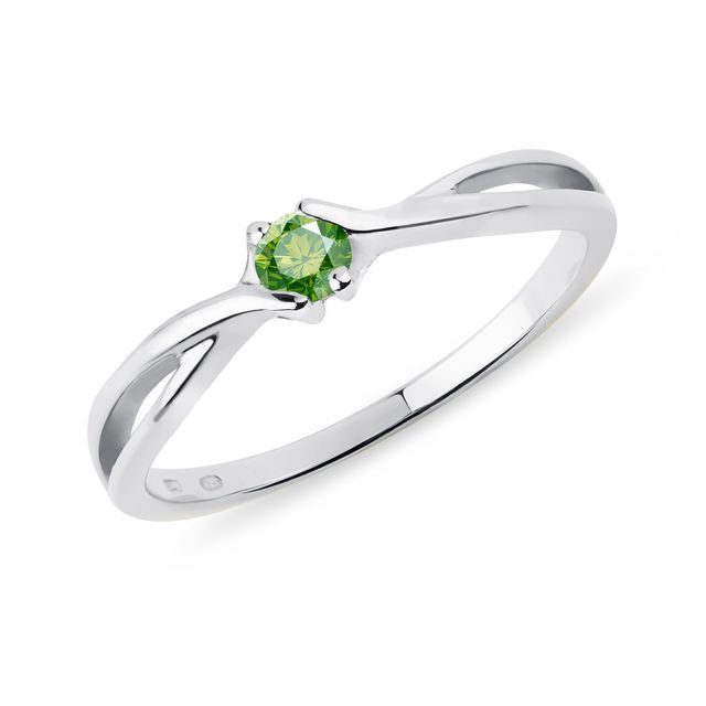 BAGUE EN OR BLANC AVEC DIAMANT VERT - BAGUES DE FIANÇAILLES AVEC DIAMANTS DE COULEUR - BAGUES DE FIANÇAILLES