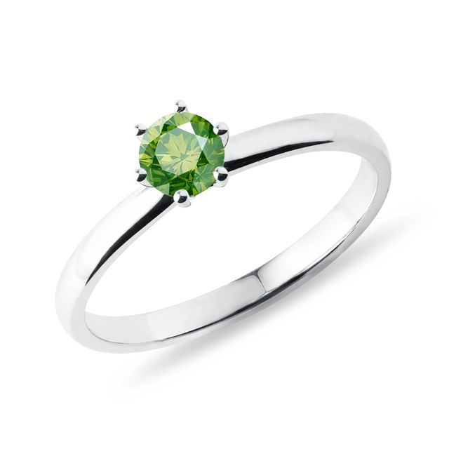 WHITE GOLD RING WITH GREEN DIAMOND - FANCY DIAMOND ENGAGEMENT RINGS - ENGAGEMENT RINGS