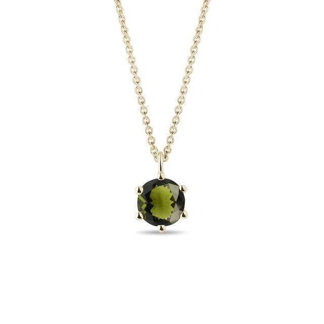 ROUND MOLDAVITE NECKLACE IN YELLOW GOLD - MOLDAVITE NECKLACES - NECKLACES