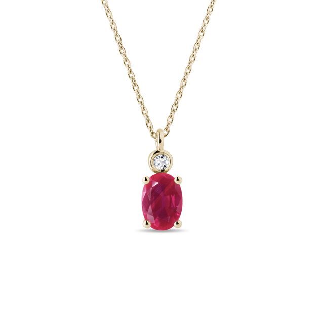 RUBY AND BEZEL DIAMOND GOLD NECKLACE - RUBY NECKLACES - NECKLACES