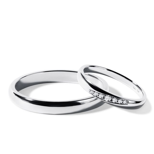 WHITE GOLD WEDDING RING SET WITH A ROW OF 7 DIAMONDS - WHITE GOLD WEDDING SETS - WEDDING RINGS