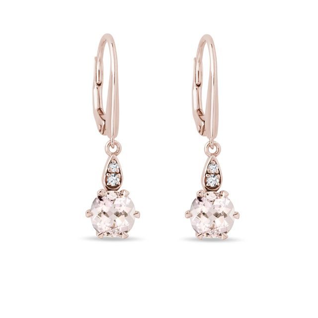 BOUCLES D'OREILLES EN OR ROSE AVEC MORGANITE ET DIAMANT - BOUCLES D'OREILLES EN MORGANITE - BOUCLES D'OREILLES