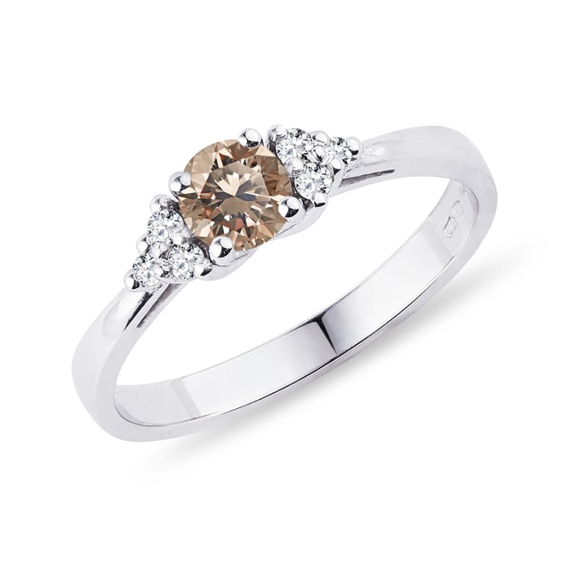 RING WITH CHAMPAGNE DIAMOND IN WHITE GOLD - FANCY DIAMOND ENGAGEMENT RINGS - ENGAGEMENT RINGS
