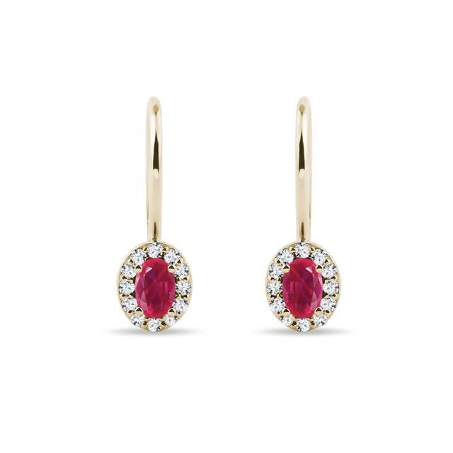 BOUCLES D'OREILLES EN OR AVEC RUBIS OVALE ET DIAMANTS - BOUCLES D'OREILLES EN RUBIS - BOUCLES D'OREILLES