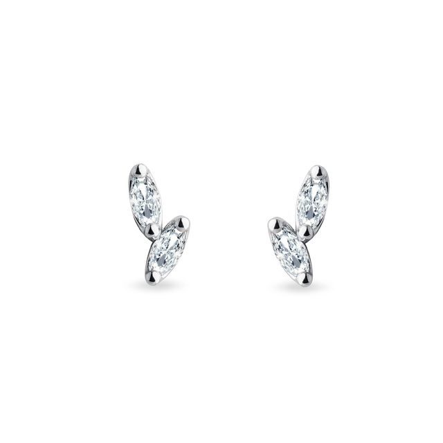 BOUCLES D'OREILLES EN OR BLANC 14 CARATS AVEC DIAMANTS TAILLE MARQUISE - PUCES D'OREILLES EN DIAMANT - BOUCLES D'OREILLES