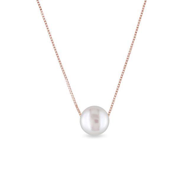 COLLIER EN OR ROSE AVEC PERLE D'EAU DOUCE - PENDENTIFS EN PERLES - PERLES