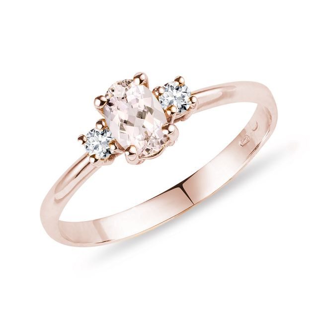 RING WITH CENTRAL MORGANITE AND DIAMONDS IN ROSE GOLD - MORGANITE RINGS - RINGS