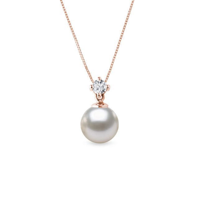 AKOYA PEARL AND DIAMOND PENDANT IN ROSE GOLD - PEARL PENDANTS - PEARL JEWELRY