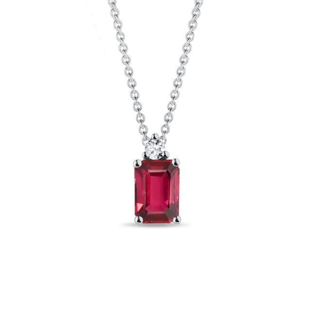 EMERALD CUT RUBY AND DIAMOND NECKLACE IN WHITE GOLD - RUBY NECKLACES - NECKLACES