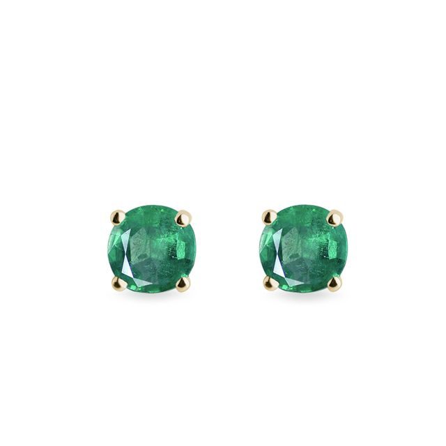 EARRINGS OF YELLOW GOLD WITH ROUND EMERALDS - EMERALD EARRINGS - EARRINGS